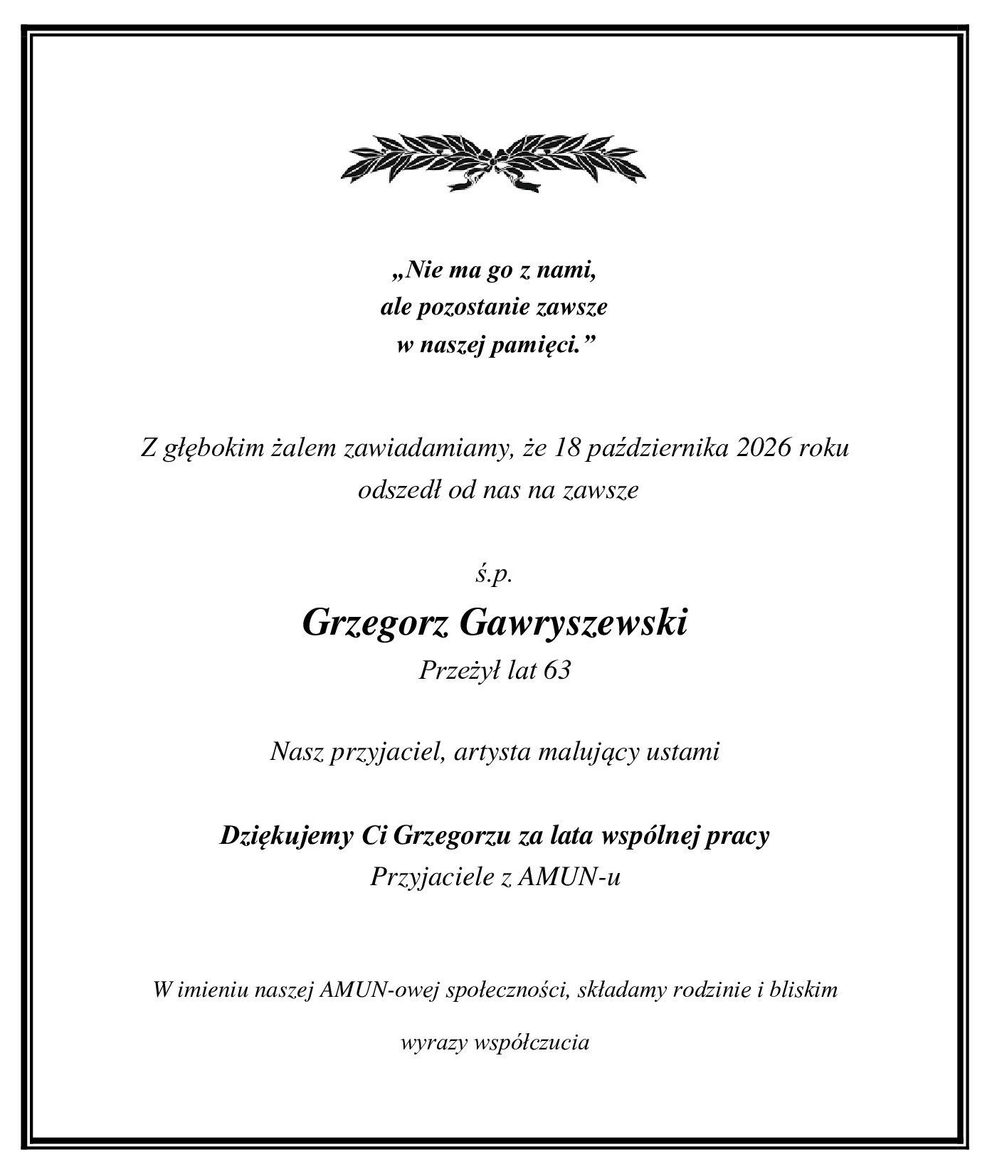 Poæegnanie Grzegorz Gawryszewski